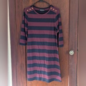 Duffield Lane Burgundy & Navy Stripe Shirt Dress Size Small
